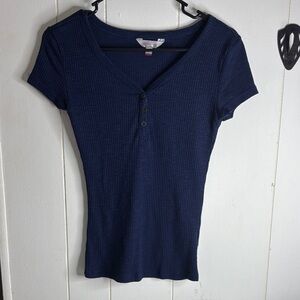 279 - No Boundaries Dark Blue Ribbed Short Sleeve Top